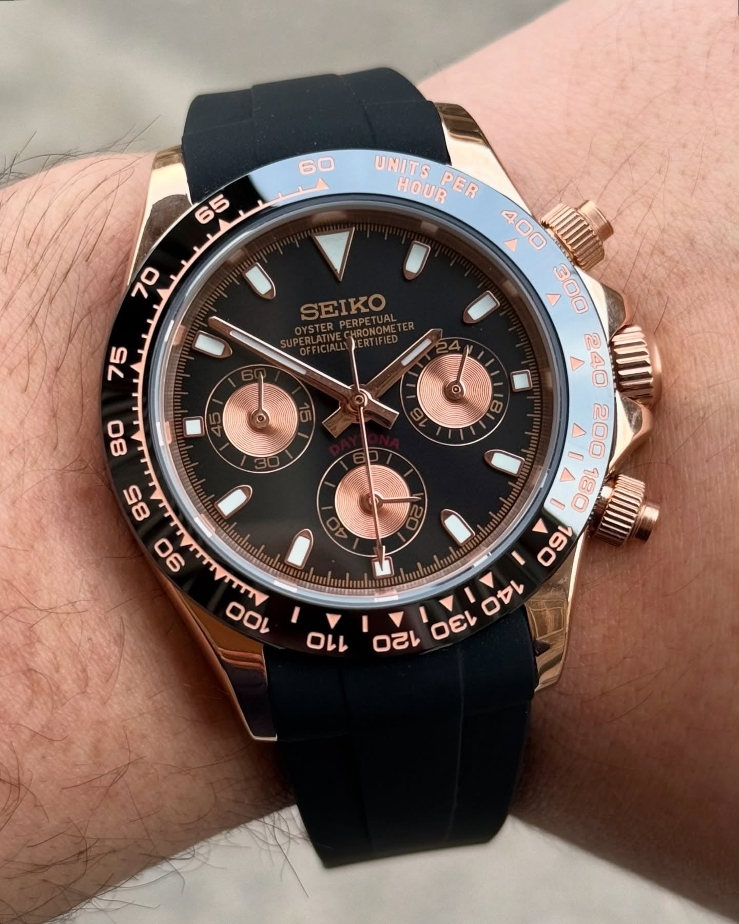 Seiko Mod Daytona Rose Chronograph (Rubber Strap)