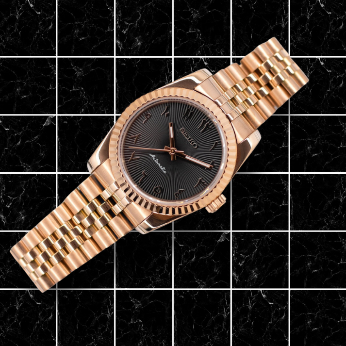 Date Just Black & Gold Arabic Dial -Seiko Nh35 Automatic Watch