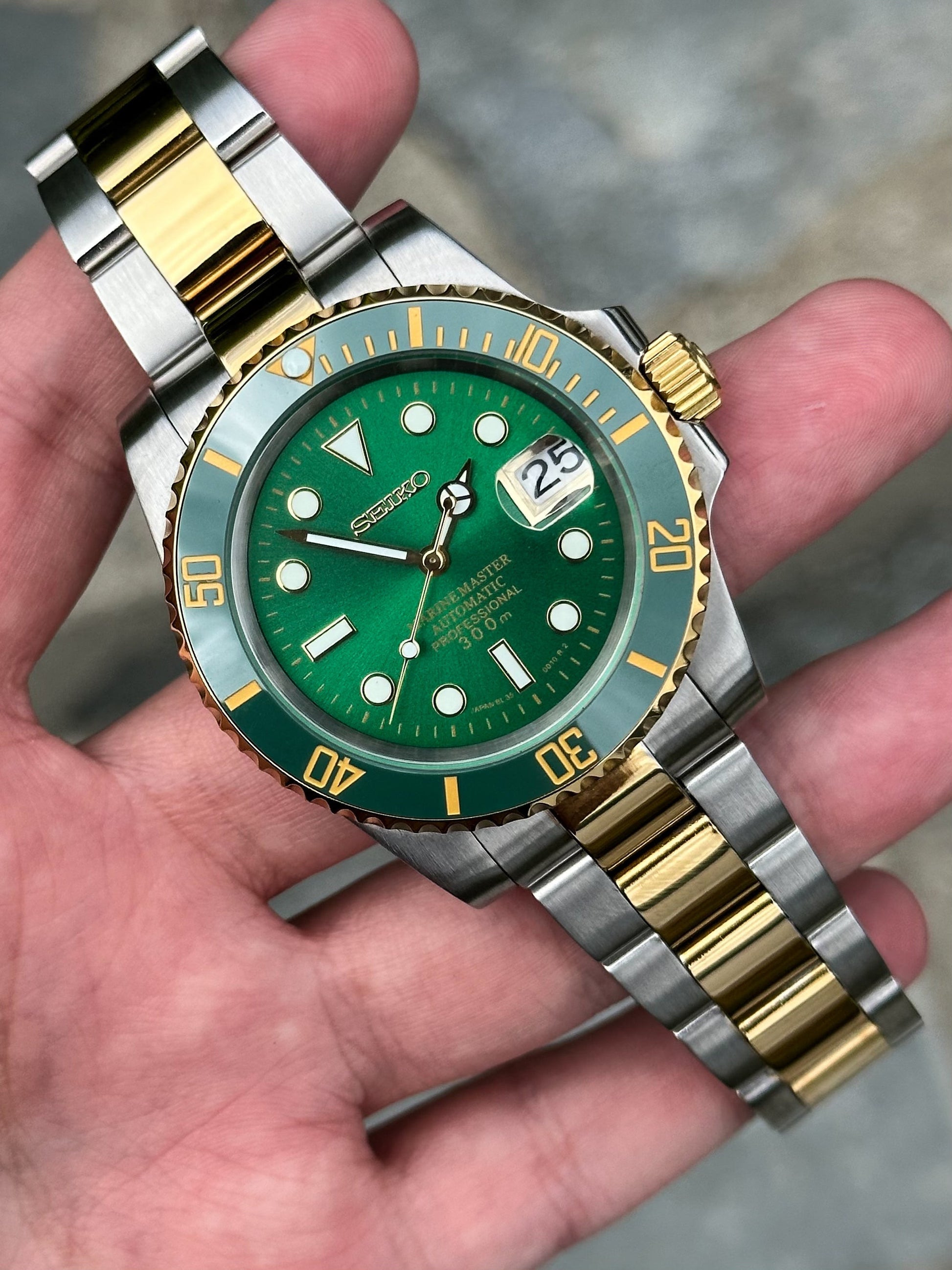 Seiko Mod Submariner Twotone Green